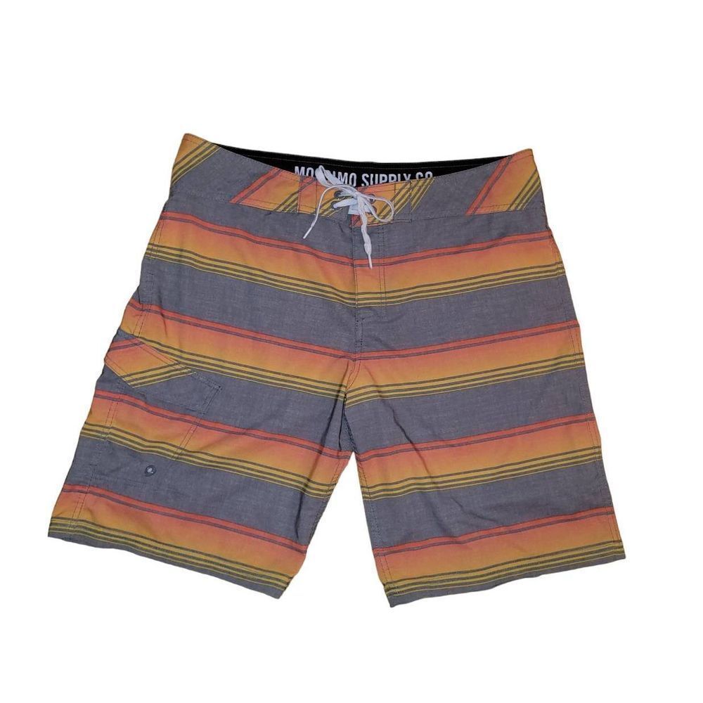 Mossimo Gray Orange Yellow Stripe Boardshorts Men's Large Size 36 Swim Shorts
